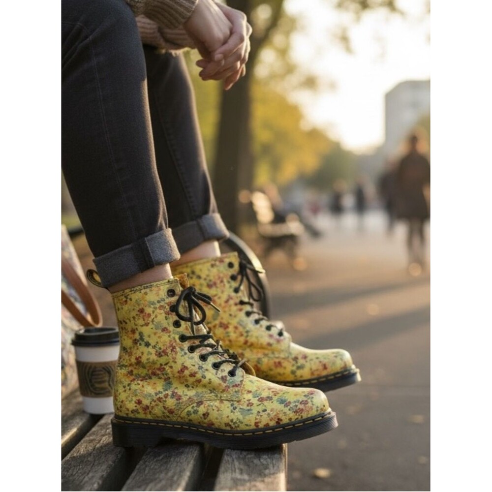Dr. Martens RARE NIB 1460 Sun Yellow Little Flowers Floral Boots Women's size 9 - Picture 8 of 16